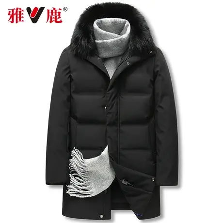 雅鹿爸爸冬季羽绒服男士中长款商务中老年加厚狐狸毛领派克服外套商品大图