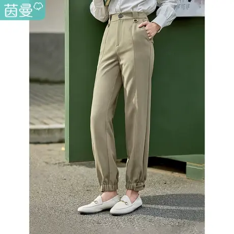 茵曼2023春女装新款简约纯色下脚束脚设计哈伦高腰九分裤休闲裤女图片