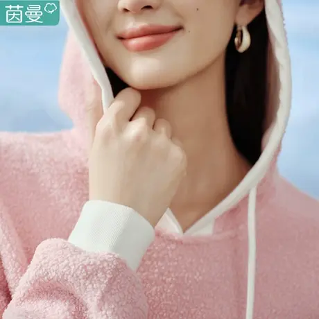 茵曼外套羊羔绒连帽卫衣女秋冬季2023新款宽松慵懒风上衣运动套头图片