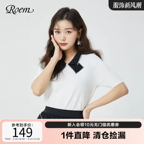 Roem蝴蝶结系列新品气质淑女甜美小香风蝴蝶结领套头短袖针织衫图片