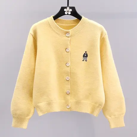 小熊刺绣毛衣外套女秋冬2023新款宽松学院风洋气软糯圆领针织开衫商品大图