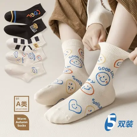 儿童袜子男童中筒袜女童小孩男孩ins潮可爱卡通刺绣2022秋冬新款图片