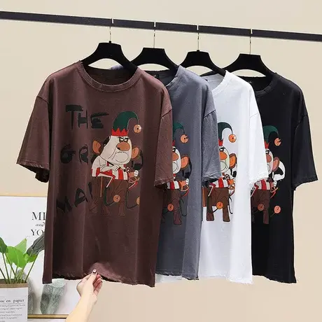 短袖T恤女潮牌ins2023夏季新款宽松显瘦个性印花圆领套头卡通上衣商品大图