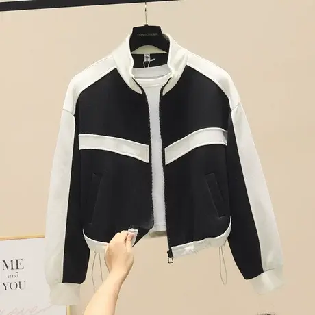 小众洋气女士撞色短外套2023秋季新品设计感拼色立领卫衣外套上衣商品大图