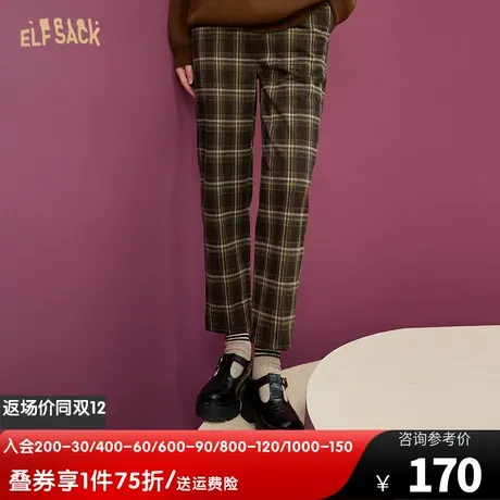 妖精的口袋针织格子直筒裤女2022秋冬季新款九分裤高腰垂感小个子商品大图