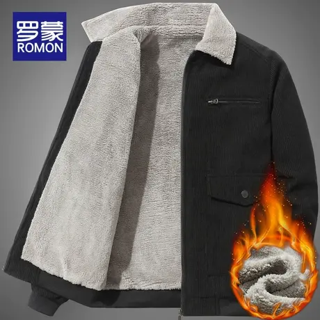 罗蒙灯芯绒夹克男士秋冬款韩版加绒加厚上衣服休闲羊羔绒工装外套图片