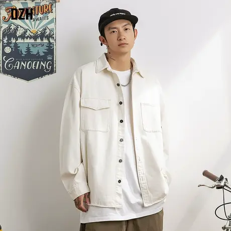 男士白色休闲长袖衬衫男秋季男款潮牌美式男生外套2023年新款衬衣商品大图