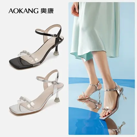 【门店发货】奥康女鞋 新款时髦细跟一字扣时装女士凉鞋图片