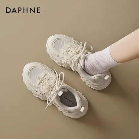 达芙妮厚底老爹鞋女款2025新款夏季珍珠系带小个子增高休闲运动鞋商品大图