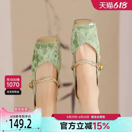 戈美其新中式国风包头半拖鞋女春外穿2025新款蕾丝平底懒人一脚蹬图片