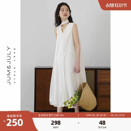 嘉茱莉无袖背心连衣裙女2025夏季新款设计感系带V领花苞裙长裙图片