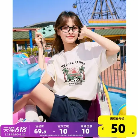 唐狮短袖T恤女2025新款夏季韩系穿搭圆领宽松内搭上衣女设计感sz商品大图