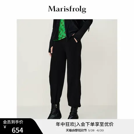 【商场同款】玛丝菲尔秋季新款黑色运动风针织休闲裤女商品大图