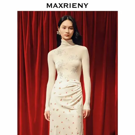 【奥莱】MAXRIENY华丽复古感烫钻套头羊毛毛衫款修身上衣商品大图