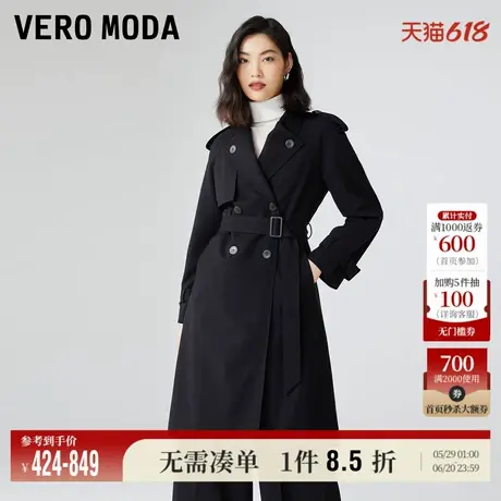 Vero Moda奥莱风衣外套女早秋新款简约通勤双排扣中长款大衣上衣商品大图