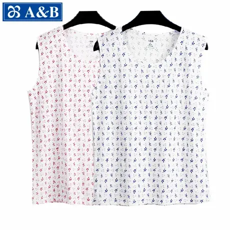AB中老年人春秋打底衫无袖女纯棉背心老太睡衣家居服妈妈休闲汗衫商品大图