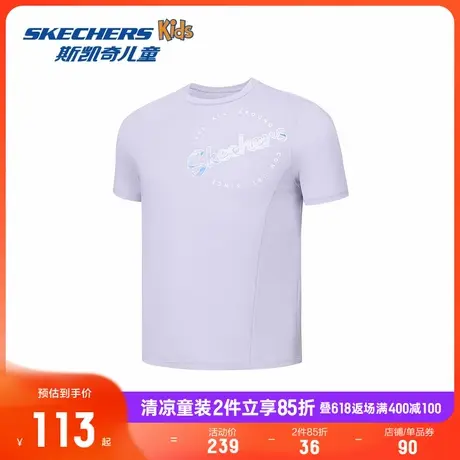 【凉感速干】斯凯奇童装女童针织T恤衫儿童夏季休闲圆领短袖上衣商品大图