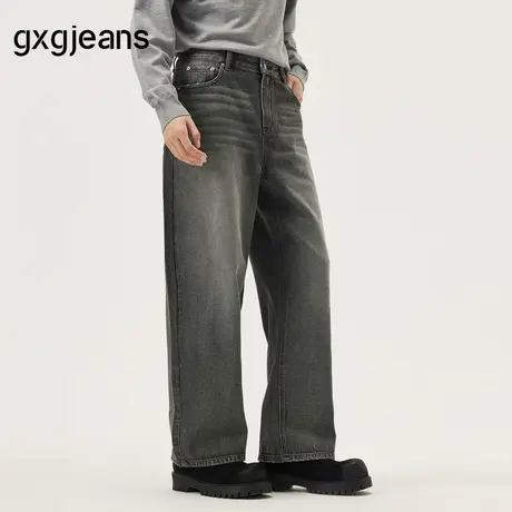 gxg.jeans男装 深灰色复古水洗宽松直筒牛仔长裤男裤 25年秋新品图片