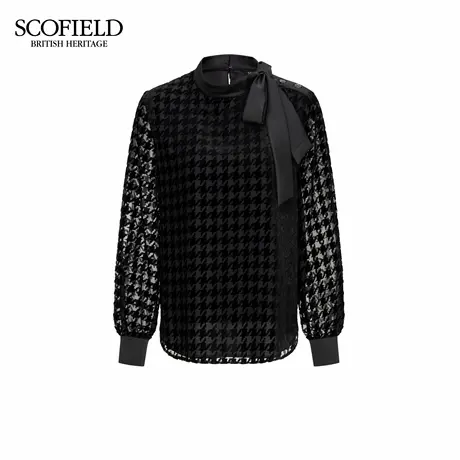 Scofield女装浪漫气质飘带领千鸟格衬衫微透灯笼袖2025秋季新品图片