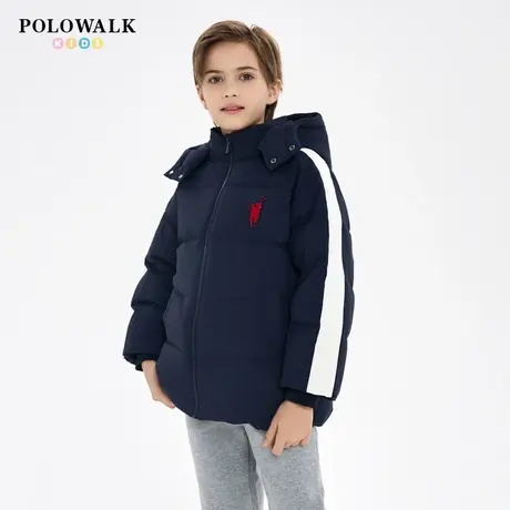POLOWALK童装男童白鸭绒中长款羽绒服冬季新款可脱帽外套保暖潮商品大图