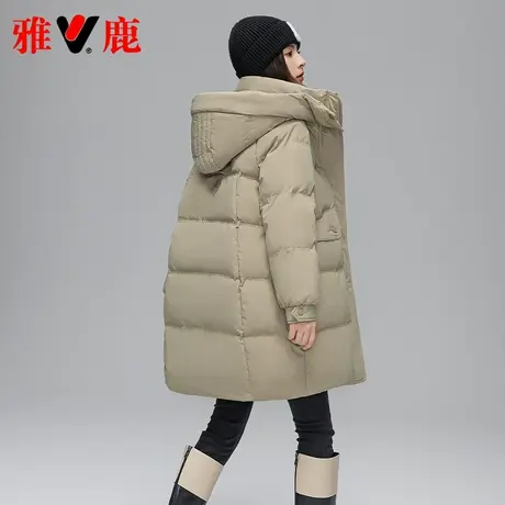 雅鹿2025新款中长款羽绒服女韩版宽松防风加厚白鸭绒冬季连帽外套商品大图