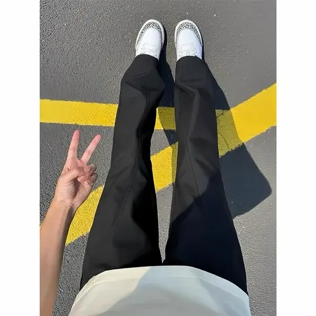 黑色斜切冰丝速干裤子男夏薄款美式直筒工装裤户外运动软壳冲锋裤商品大图