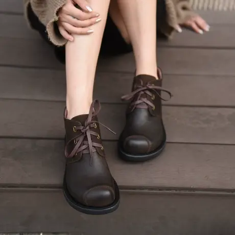 Artmu阿木原创复古厚底马丁靴女平底短靴舒适百搭真皮女靴子新款图片