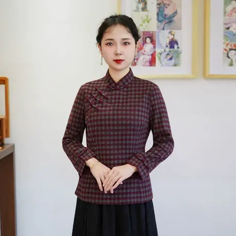 筠雅新款国风唐装上衣女中式改良复古气质女士斜襟长袖上衣25J336图片