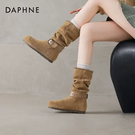 达芙妮中筒靴女2026秋冬新款内增高勃肯短靴冬季平底堆堆马丁靴子图片