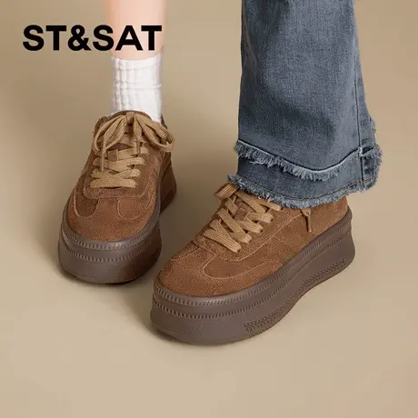 星期六厚底德训鞋女春季新款复古棕色增高时尚百搭阿甘运动鞋商品大图