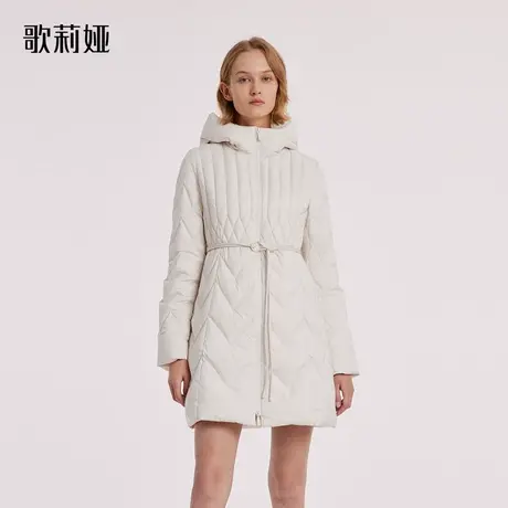 歌莉娅中长款羽绒服女白色2023冬季新款连帽鹅绒服外套1BCL8C440商品大图