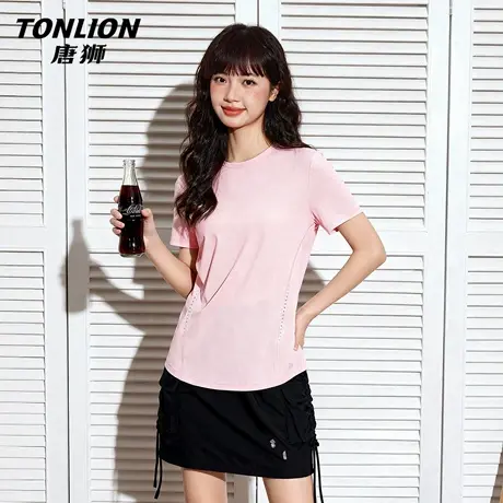 唐狮官方速干短袖t恤女2026新款夏季拼接显瘦运动半袖修身上衣VC商品大图