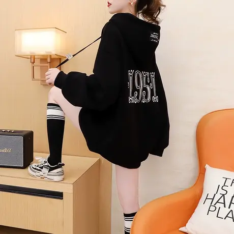 加绒加厚连帽卫衣女2023新款秋冬爆款时尚洋气减龄宽松设计感外套商品大图