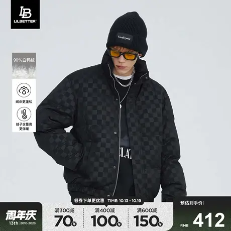 Lilbetter棋盘格羽绒服2023新款潮牌男装加厚冬季外套翻领面包服图片