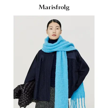 【意大利进口面料】玛丝菲尔冬季新款夹克式蓝色短款羊毛呢子大衣商品大图