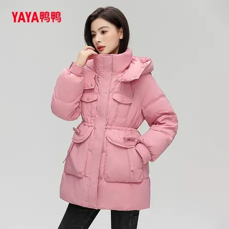 【双十一预售】鸭鸭羽绒服女2023秋冬新连帽中长抽绳收腰外套J图片