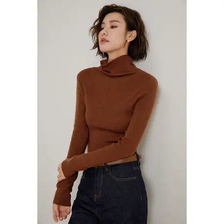 弥古高领针织打底衫2023新款女秋冬百搭纯色内搭毛衣气质显瘦上衣商品大图