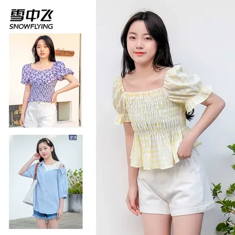 雪中飞春夏新品时尚青春甜美舒适透气女款气质短袖ins小衫图片