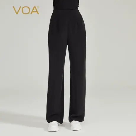 VOA30姆米重磅桑蚕丝黑色自然腰口袋垂感宽松百搭显高真丝直筒裤图片