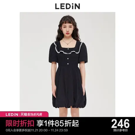 乐町黑色裙子女2023秋季新款蛋糕裙连衣裙C1FAC3103图片