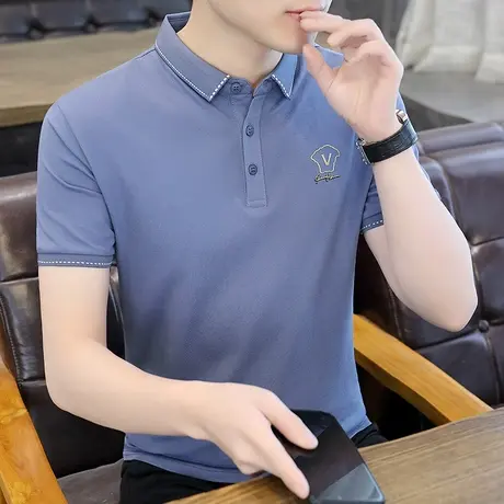夏季新款翻领短袖T恤男士Polo衫韩版修身潮流半袖打底衫烫印体恤商品大图
