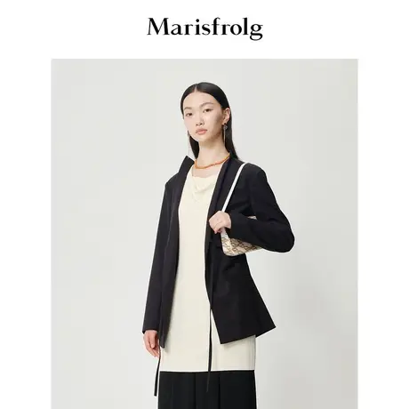 【时尚潮流系列】玛丝菲尔秋黑立领收腰系带新中式风西装图片