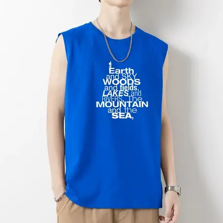 克莱因蓝纯棉背心男士夏季薄款篮球跨栏运动坎肩健身全棉无袖t恤商品大图