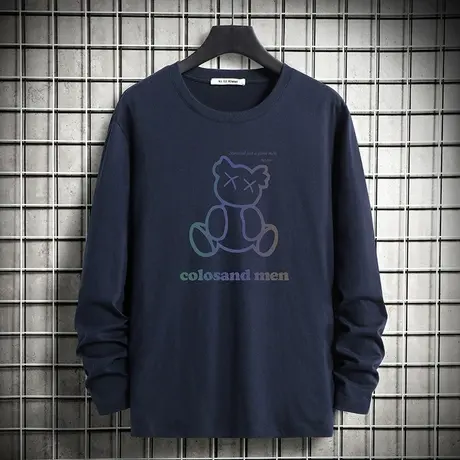 纯棉长袖t恤男装2023新款秋季潮流宽松小熊全棉打底衫内搭上衣服商品大图