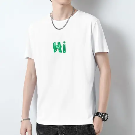 莫代尔短袖t恤男圆领上衣服潮流冰丝速干凉感夏季半袖白色体恤衫商品大图