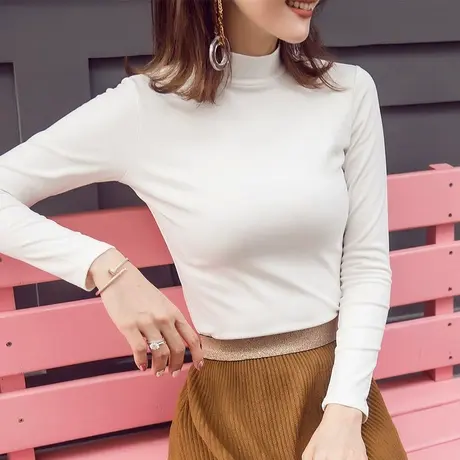 纯色加绒打底衫女2022秋冬装内搭修身长袖半高领T恤韩版时尚上衣图片