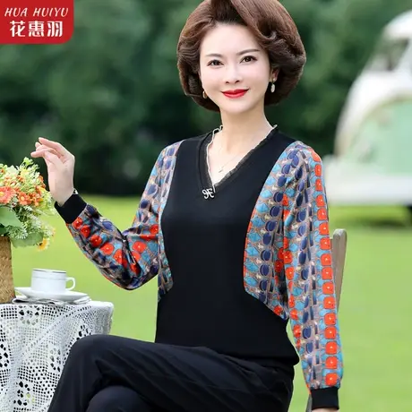 妈妈秋装套装洋气时尚减龄衬衫新款中年女春秋小衫中老年初秋上衣图片