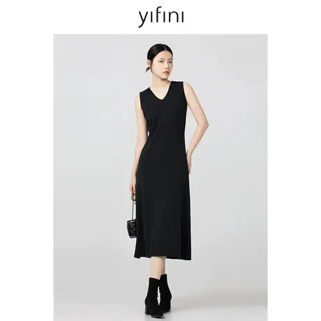 Yifini/易菲高级感气质通勤无袖针织裙女秋季新款背带连衣裙图片