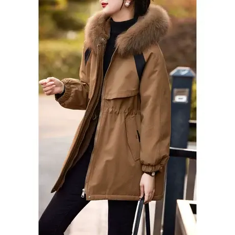 时尚气质狐狸毛领皮草派克服2022年冬新款淑女温柔中长款连帽外套图片