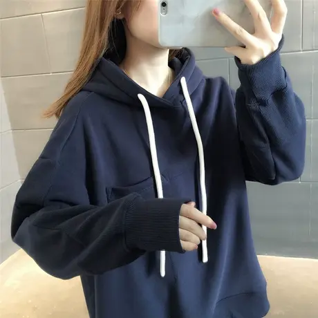 2023秋冬新款卫衣连帽口袋长袖套头百搭时尚洋气小众设计感简约风商品大图